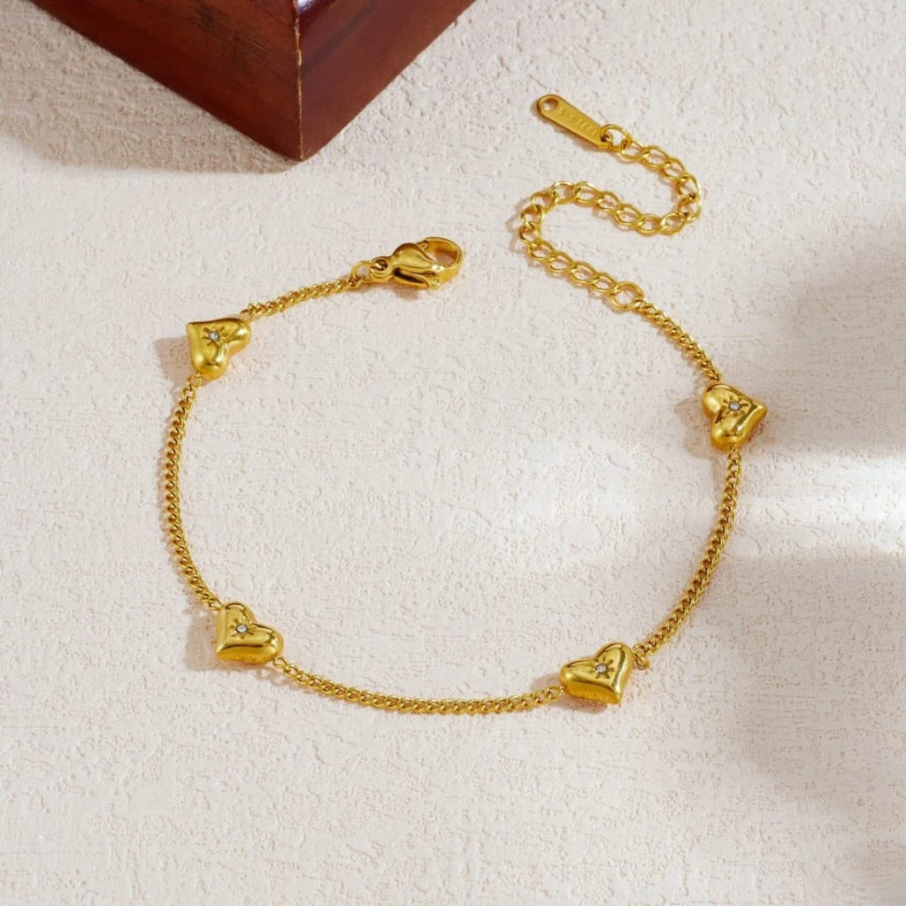 Golden Heart Charm Bracelet